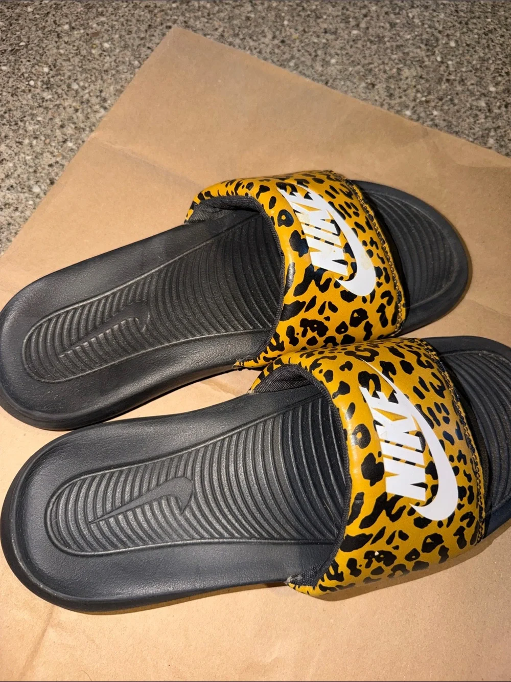 Nike Leopard Print Slide Sandals with White Logo